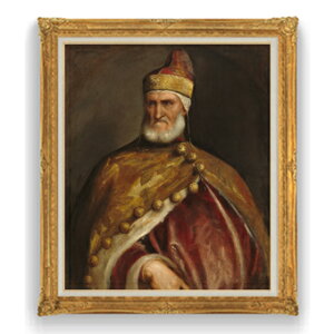 【油絵 直筆仕上げ】ティツィアーノベチェッリオ ドージェアンドレアグリッティ F30サイズ 【油彩 国内生産 インテリア】絵画 販売 30号 大きな絵画サイズ 額入り 人物画 額縁 1039×857mm 複製