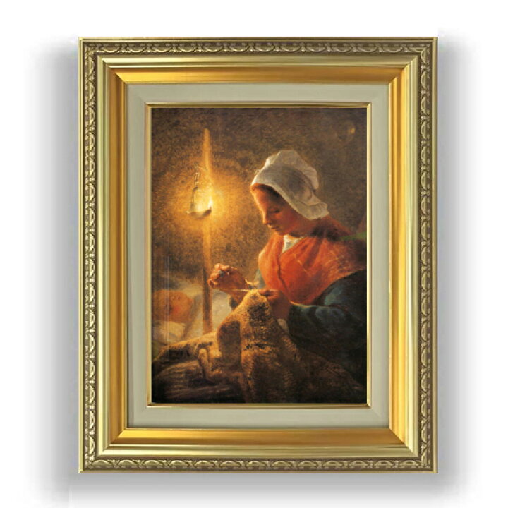 楽天市場】【油絵 直筆仕上げ】ミレー ランプのもとで縫い物をする女性  