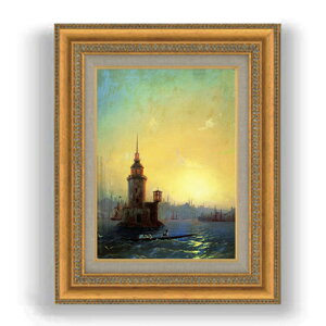 【油絵 直筆仕上げ】アイヴァゾフスキー コンスタンティノーブルのレアンドル塔の眺め F4 【額入り】 絵画 販売 4号 油彩 風景画 481×391mm 複製画 送料無料 プレゼント ギフト 開店祝い 開業