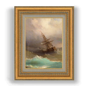 【油絵 直筆仕上げ】アイヴァゾフスキー 嵐の中の船 F4 【額入り】 絵画 販売 4号 油彩 風景画 481×391mm 複製画 送料無料 プレゼント ギフト 開店祝い 開業祝い 退職祝い 新築祝い リビング 玄