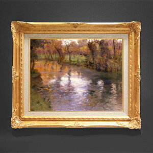 【油絵 直筆仕上げ】フリット・タヴロー 川の畔の果樹園 F6 【額入り】 絵画 販売 6号 油彩 風景画 552×461mm 複製画 送料無料 プレゼント ギフト 開店祝い 開業祝い 退職祝い 新築祝い リビン