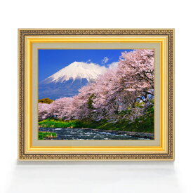 【油絵 直筆仕上げ】富士山-桜- F6サイズ 額入り 【アクリル/額入り】 油彩 風景画 オリジナルインテリア絵画 風水画 554×463mm 複製画 送料無料 プレゼント ギフト 開店祝い 開業祝い 退職祝い 新築祝い リビング 玄関 モダン アートフレーム 壁掛け