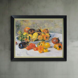 【油絵 直筆仕上げ】ルノワール 南仏の果物 F6 【シンプルフレーム】 絵画 販売 6号 油彩 静物画 440×348mm 複製画 送料無料 プレゼント ギフト 開店祝い 開業祝い 退職祝い 新築祝い リビング
