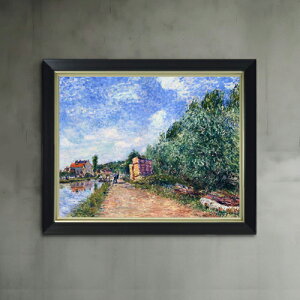 【油絵 直筆仕上げ】シスレー 運河、運搬所の道 F6 【シンプルフレーム】 絵画 販売 6号 油彩 風景画 440×348mm 複製画 送料無料 プレゼント ギフト 開店祝い 開業祝い 退職祝い 新築祝い リビ