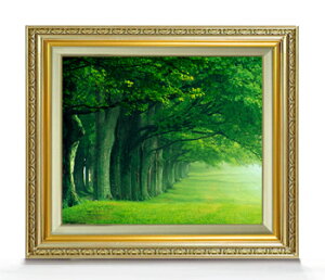 【油絵 直筆仕上げ】the green woods F8サイズ 額入り 【キャンバス・アクリル/額入り】 油彩 風景画 オリジナル絵画リビング 風水画 598×524mm 複製画 送料無料 プレゼント ギフト 開店祝い 開業祝