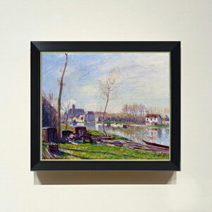 【油絵 直筆仕上げ】シスレー モレシュールロワンで工事現場 F8 【シンプルフレーム】 絵画 販売 8号 油彩 風景画 485×410mm 複製画 送料無料 プレゼント ギフト 開店祝い 開業祝い 退職祝い 新