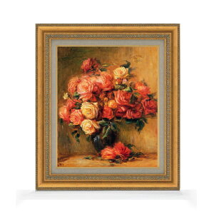 【油絵 直筆仕上げ】ルノワール Bouquet of Roses ばら F8 【額入り】 絵画 販売 8号 油彩 風景画 602×528mm 複製画 送料無料 プレゼント ギフト 開店祝い 開業祝い 退職祝い 新築祝い リビング 玄関