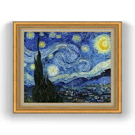 【油絵 直筆仕上げ】ゴッホ 星月夜 F15 【油彩 国内生産 インテリア】絵画 販売 15号 風景画額縁 800×67…