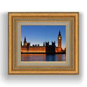 【油絵 直筆仕上げ】時計塔-ビッグベン-  F3サイズ 額入り 【キャンバス・額縁】 油彩 風景画 オリジナルインテリア絵画 風水画 422×370mm 複製画 送料無料 プレゼント ギフト 開店