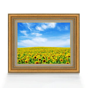 【油絵 直筆仕上げ】ひまわり畑 F6サイズ 額入り 【キャンバス・アクリル/額入り】 油彩 風景画 オリジナルインテリア絵画 風水画 558×467mm 複製画 送料無料 プレゼント ギフト 開店祝い 開業