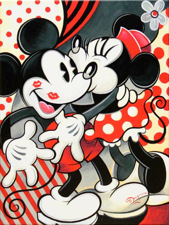 楽天市場 ディズニー ミッキー ミニー ハグ キス 作品証明書 展示用フック付 限定1500部キャンバスジークレ インテリア アート 絵画インテリア 輸入品 アートショップ フォームス