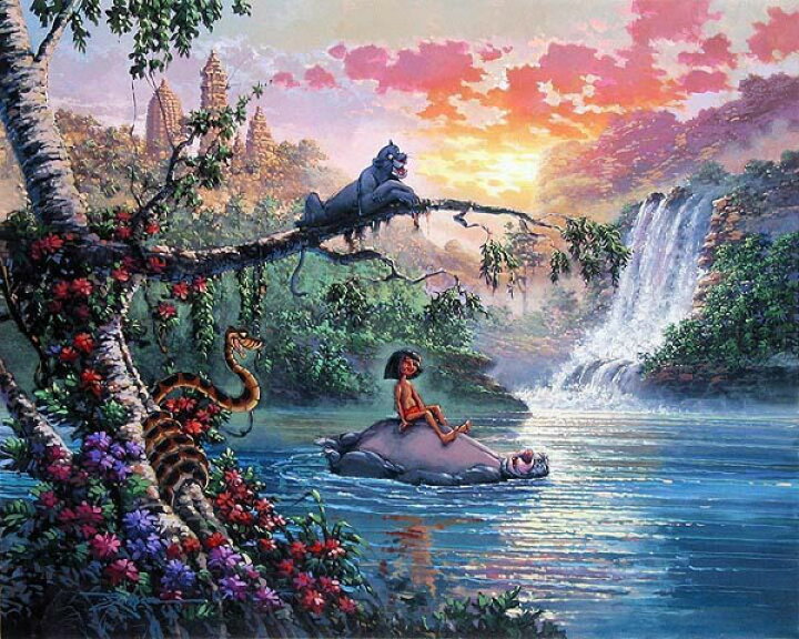 楽天市場 ディズニー絵画 ジャングルブック 生活必需品のクマ 限定195部 キャンバスジークレ額縁5種展開 作品証明書 展示用フック付 輸入品 アートショップ フォームス