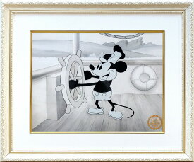 ディズニー・セル画「ミッキーマウス/蒸気船ウィリー」額縁2種選択可 展示用フック付 インテリア アート Disney セル画 絵画