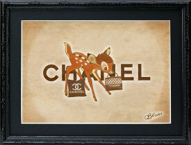 絵画 インテリア ブランドオマージュアート「バンビ×シャネル」A4ポスター 額縁2種選択可 ポップアート パロディアート