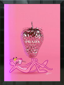 絵画 インテリア ブランドオマージュアート「ピンクパンサー×プラダ」A2ポスター 額縁3種選択可 ポップアート パロディアート