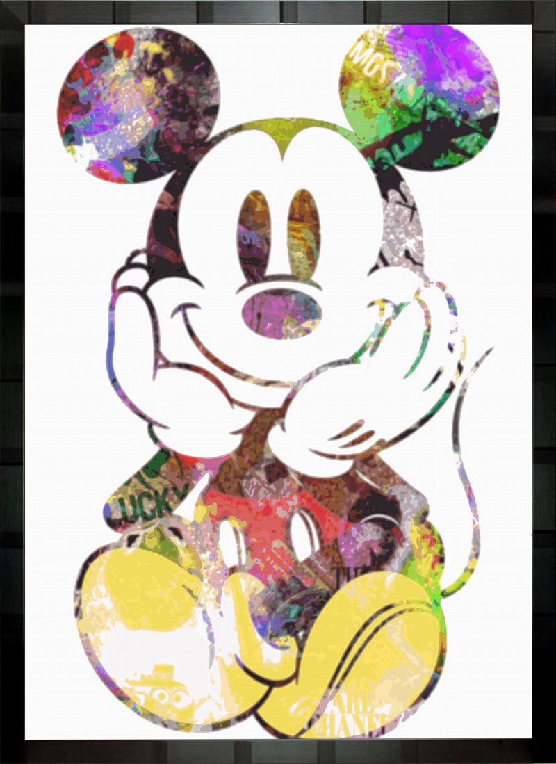 人気の絵画 インテリア オマージュアート「ホワイト・ミッキーマウス」A1ポスター 額縁3種選択可 ポップアート パロディアート