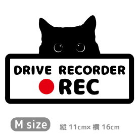 猫 ドラレコ ステッカー ネコ ドライブレコーダー かわいい シール 転写 車 おしゃれ ドラレコステッカー REC 録画中 かっこいい 搭載車 煽り運転 事故防止 防犯 セキュリティ カーサイン リアガラス 注意 軽自動車 ミニバン 【Mサイズ】