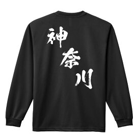 スポーツウェア フィットネス 運動 ロンT 長袖Tシャツ メンズ レディース ジュニア 練習着 ドライ おもしろ tシャツ ふざけ 名入れ 文字入れ無料 「都道府県デザイン 神奈川 闘龍書体 斜め書き」 アートワークスコウベ 【送料無料】