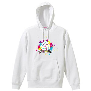 バレーボール パーカー プルオーバー メンズ レディース ジュニア 練習着裏パイル おもしろ 名入れ スウェット おしゃれ キッズ 大きいサイズ 文字入れ無料 「カラフルインク バレーボール