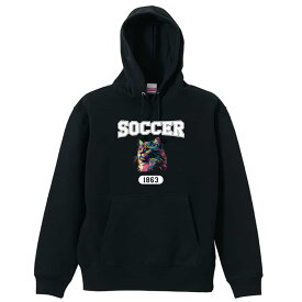 サッカー パーカー プルオーバー メンズ レディース ジュニア 練習着裏パイル おもしろ tシャツ ふざけ 名入れ 文字入れ無料 「レトロなレインボー猫とSOCCERロゴ」 アートワークスコウベ 【送料無料】