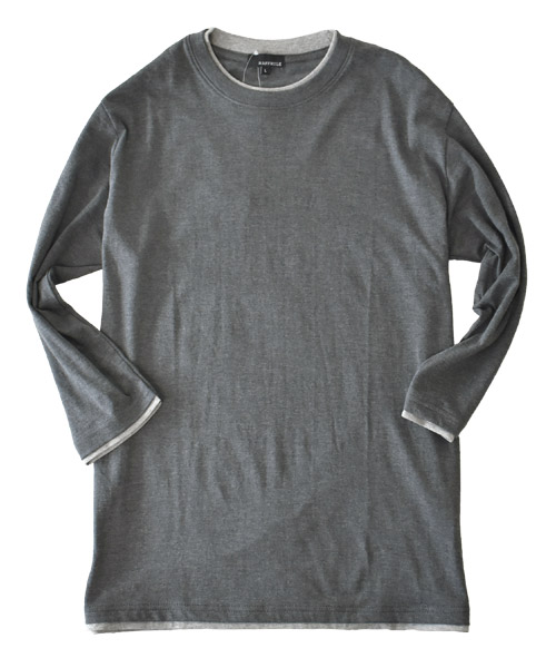 7分袖Tシャツ ロンT メンズ ダブルネック 重ね着デザイン フェイクレイヤード 綿【D3N】【送料無料】【メール便2】【メンズ】  Aruge