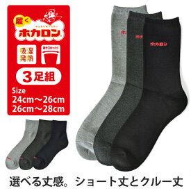 ホカロン 靴下 ソックス メンズ 紳士 吸湿発熱 3足組 冬 暖か 履くホカロン 冷え対策 選べる ショート丈 クルー丈【B1M】【送料無料】【メール便2】【mens】