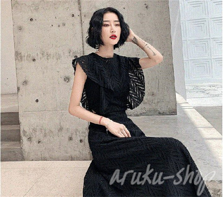 楽天市場】パーティードレス かっこいい 個性的 ロング 黒 半袖 総  