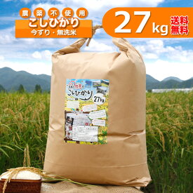 無洗米（27kg）玄米 白米 今ずり米 農薬不使用 コシヒカリ 令和5年産 送料無料