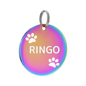 【訳あり アウトレット】 ワンコイン 迷子札 オーロラ 2サイズ ペット レインボー 虹色 オイルスリック 犬 猫 わんちゃん リング2個付 サークル型 IDタグ ネームタグ 首輪 名前 タグ 名入れ ネーム入れ オリジナル 小・中型犬用【在庫限り】
