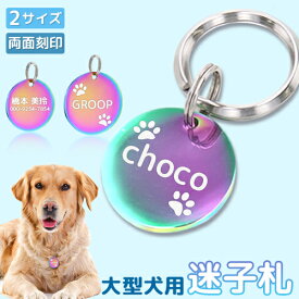 迷子札 オーロラ 2サイズ ペット レインボー 虹色 オイルスリック 犬 猫 わんちゃん リング2個付 サークル型 IDタグ ステンレス ネームタグ 首輪 名前 タグ 名入れ ネーム入れ オリジナル 小・中型犬用 イヌ