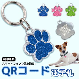 迷子札 QRコード ペットIDタグ 犬 猫 プライバシー 肉球 小型犬 ペットネームタグ 首輪 名前 タグ 防止 オリジナル わんちゃん ネコ ねこ イヌ お名前＆電話番号 飼い主 迷子札 aruon 名入れ工房