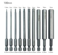 六角レンチビット 100mm ロング 10本セット 1.5/2/2.5/3/4/5/6/8/10/12mm 6.35mm六角軸