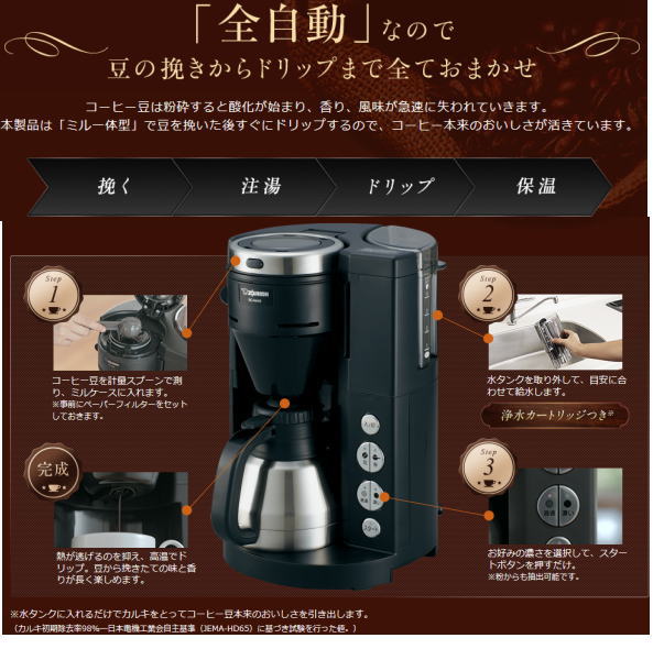 象印 コーヒーメーカー EC-NA40 -BAブラック 珈琲通 1〜4杯 豆挽きからドリップまで全自動 ステンレス魔法瓶サーバー 新品 送料無料 |  あるＹＡＮ