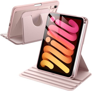 ◆訳あり◆【JETech】回転ケース iPad mini (A17 Pro 2024 モデル、第7世代) / mini 6 (8.3インチ、2021モデル、第6世代)用 Pencilホルダー付き 360°回転保護 スタンドカバー クリアバック 自動ウェイク/スリ