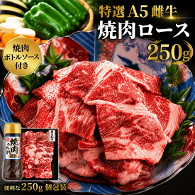 【期間限定!! 誰でもポイント5倍中!!】特選A5雌牛 黒毛和牛 肩ロース 焼肉用 250g タレ ボトル付き セット 国産牛 和牛 牛肉 赤身 BBQ バーベキュー 焼肉用 冷凍