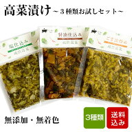 高菜 お試し3種類セット 100g×3袋 着色料・甘味料・化学調味料不使用 国産 漬け物 高菜の漬物 宮崎県産 …