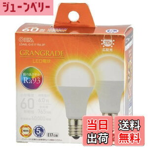 �y���������z�I�[���d�@ LED�d�����` E17 60�`����/60W���� �d���F Ra93�����F �����Ή� �f�M�ގ{�H���Ή� �~�j�N���v�g���` 2�� LDA6L-G-E17 RA 2P 06-5566 OHM