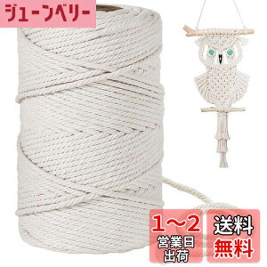 【送料無料】4mm 綿紐,100M 太いマクラメロープ 手芸 壁掛け おもちゃ 盆栽などに (ベージュ)