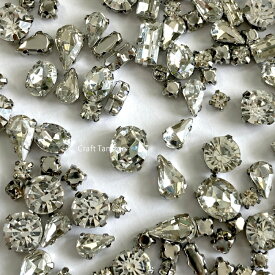 ビジューパーツ ガラス製台座シルバー 約100粒 クリアのみ ビジュー パーツ 資材 素材 アクセサリー パーツ 材料 ハンドメイド 卸 問屋 手芸 202303re