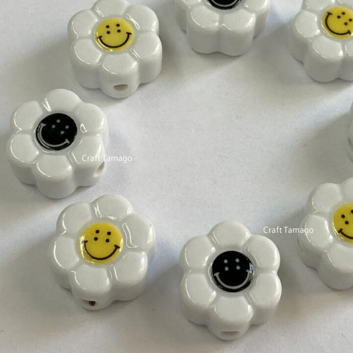 楽天市場 2個 陶器製 ニコニコ フラワービーズ 18mm 資材 素材 アクセサリー パーツ 材料 ハンドメイド 卸 問屋 手芸 Craft Tamago クラフトタマゴ