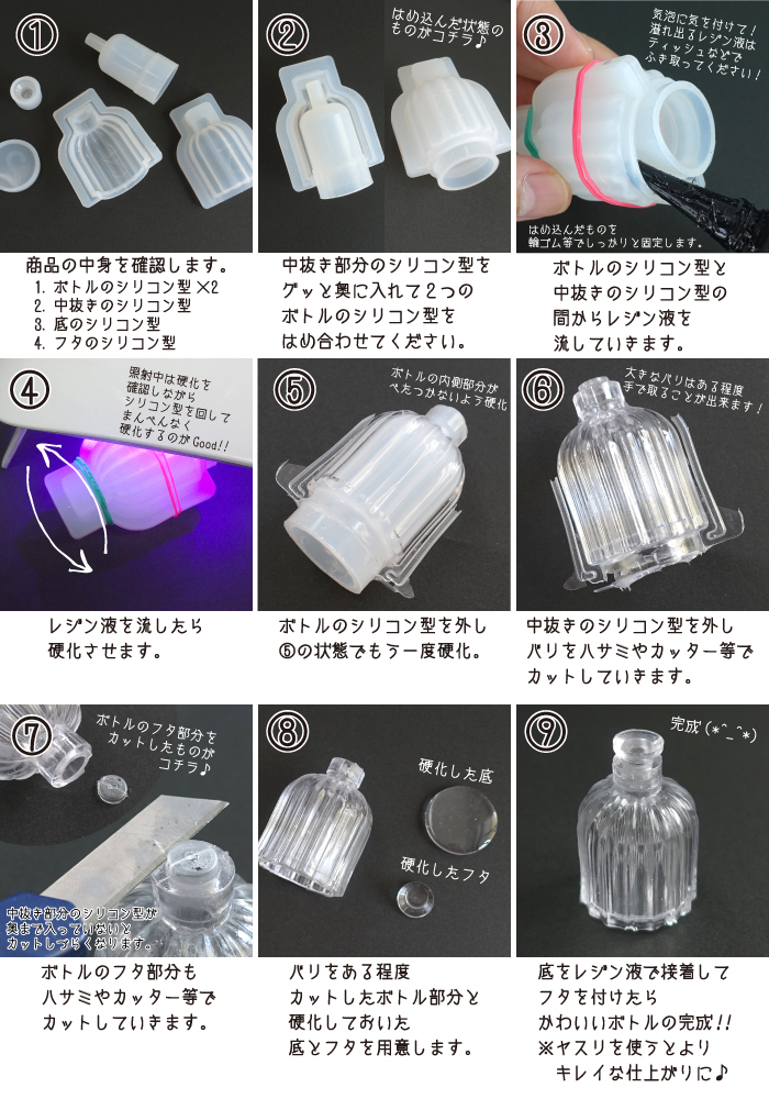 シリコンモールド 香水瓶 パフューム D 立体 3D フラスコ風 1セット 資材 素材 アクセサリー パーツ | Craft  Tamago（クラフトタマゴ）