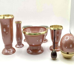 想々型 仏具 さんご色 可愛い リンセット ピンク色 螺鈿入り