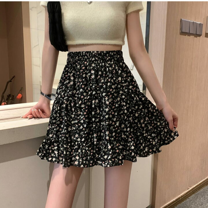 楽天市場】シフォンスカート レディース フレアスカート 花柄 ミニ丈  