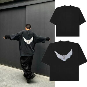 �y���K�i�z Yeezy Gap Engineered By Balenciaga Dove 3/4 Sleeve T-Shirt Black �C�[�W�[ �M���b�v �G���W�j�A�[�h �o�C �o�����V�A�K �h�[�u 3/4�X���[�u T�V���c �u���b�N �����Y ���f�B�[�X �l�C ���� �J�b�g