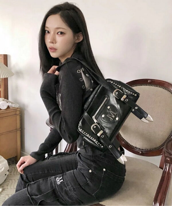 楽天市場】MUCENT (ムセント) Conic Metal Logo Stud Shoulder Bag 