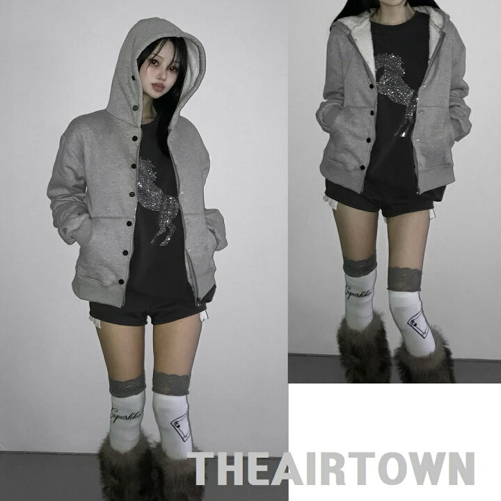 楽天市場】THEAIRTOWN (ジエアタウン) Button Up HZ Hoodie Zip-Up 