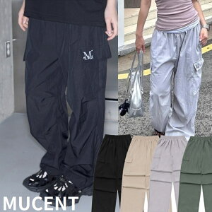 [MUCENT] Gloss Poly Nylon Parachute Pin-tuck String Cargo Pants Unisex 5Color [���Z���g] �O���X �|�� �i�C���� �p���V���[�g �s���^�b�N �X�g�����O �J�[�S �p���c �j�����p 5�J���[ ���Z���g �J�[�S�p���c �p��