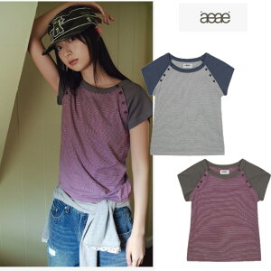[aeae] Stripe Button Raglan Tee [2 Colors] [�G�[�C�[�G�[�C�[] �X�g���C�v �{�^�� ���O���� T�V���c [2�J���[] aeae �G�[�C�[�G�[�C�[ ���O����T�V���c ����T�V���c �X�g���C�v �{�^���f�U�C�� 2�J���[ ��