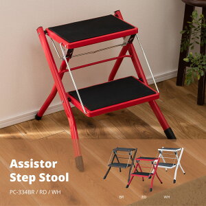アシスタ ステップ台 レッド W42×D48×H43 / 折りたたみ時:W42×D5×H56 PC-334RD ステップ台 踏み台 2段 折りたたみ おしゃれ 滑りにくい スリム コンパクト スチール 軽量 持ち運び グリップ付き ノン