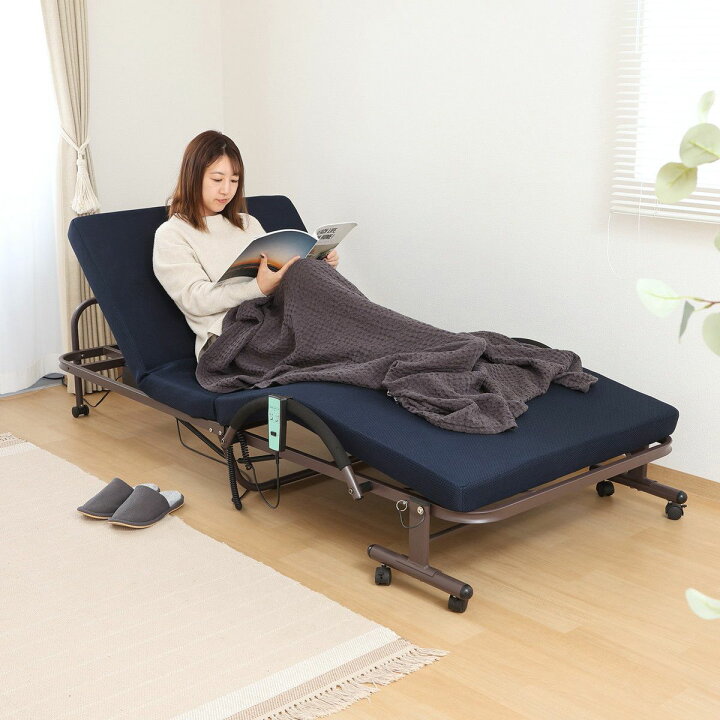楽天市場】折りたたみベッド 折たたみ電動ベッド ネイビー 幅100×奥行 